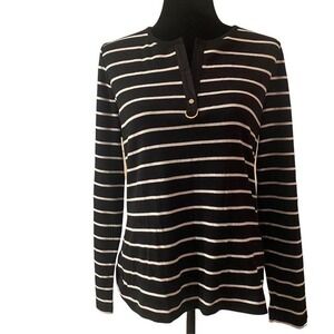 Lauren‎ Ralph Lauren Black and White Vertical Stripes Size Large